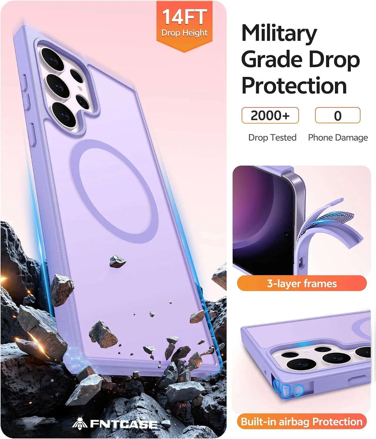 FNTCASE for Samsung Galaxy S23 Ultra Case, Fit for Magsafe, Light Purple