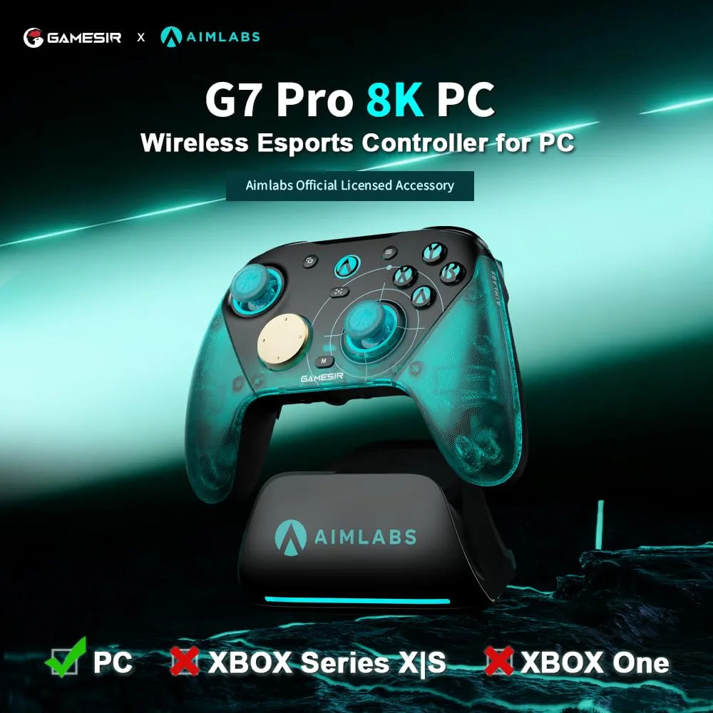 GameSir G7 Pro 8K PC Wireless Controller, Aimlabs Edition – 8000Hz Polling Rate Wired & 2.4G, TMR Joysticks Anti-Stick Drift, Hall Effect Analog Triggers, Esports Gamepad for Windows PC with 3.5mm Audio