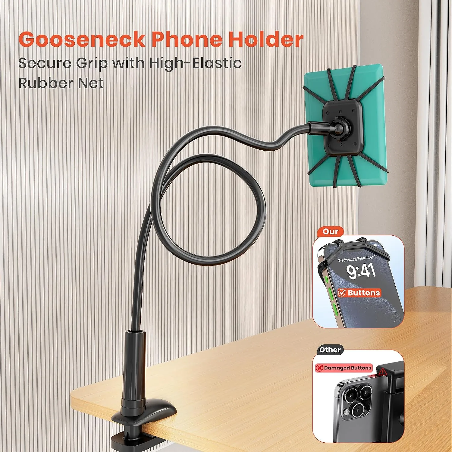 Gooseneck Kindle & Phone Holder for Bed,Kindle Stand for 4–8"