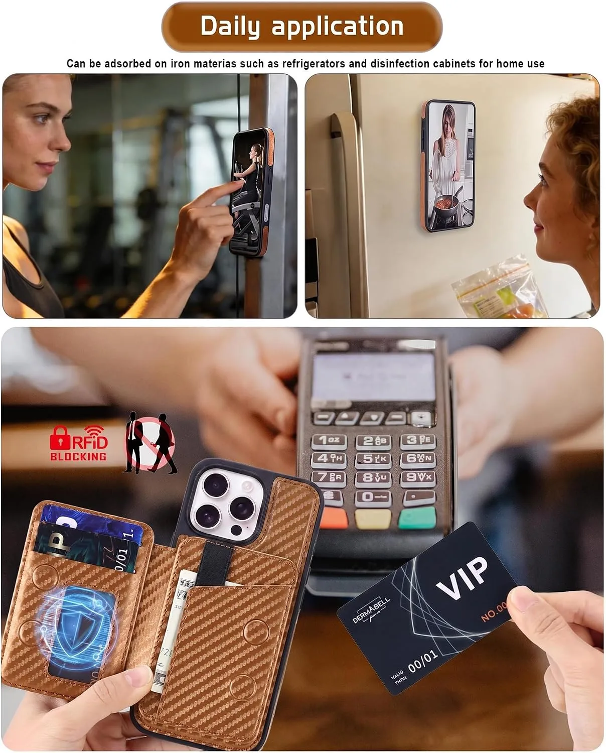 Magnetic Detachable Wallet Case for iPhone 16 Pro with Kickstand,2-in-1 MagSafe Compatible RFID Blocking Card Holder,Slim PU Leather Cover Carbon Coffee