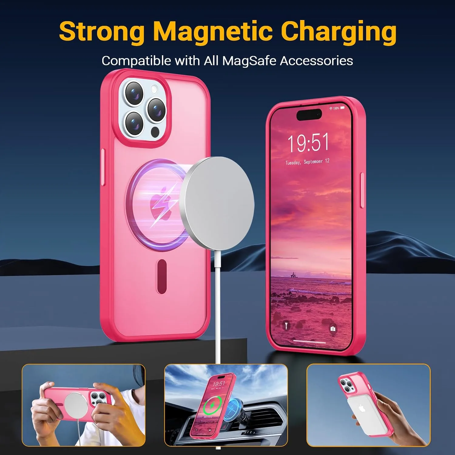 Temdan for iPhone 14 Pro Max Case Hot Pink