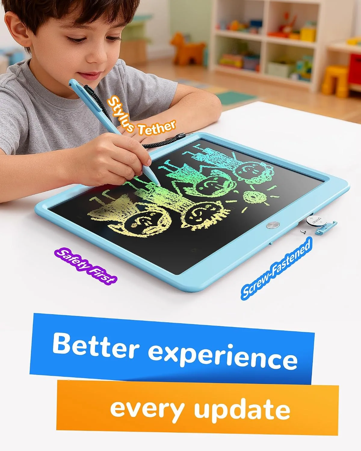KOKODI LCD Writing Tablet, 12 Inch Colorful Toddler Doodle Board Drawing Tablet, Erasable Reusable Electronic Drawing Pads, Educational and Learning Toy for 3-6 Years Old Boy and Girls(Blue)