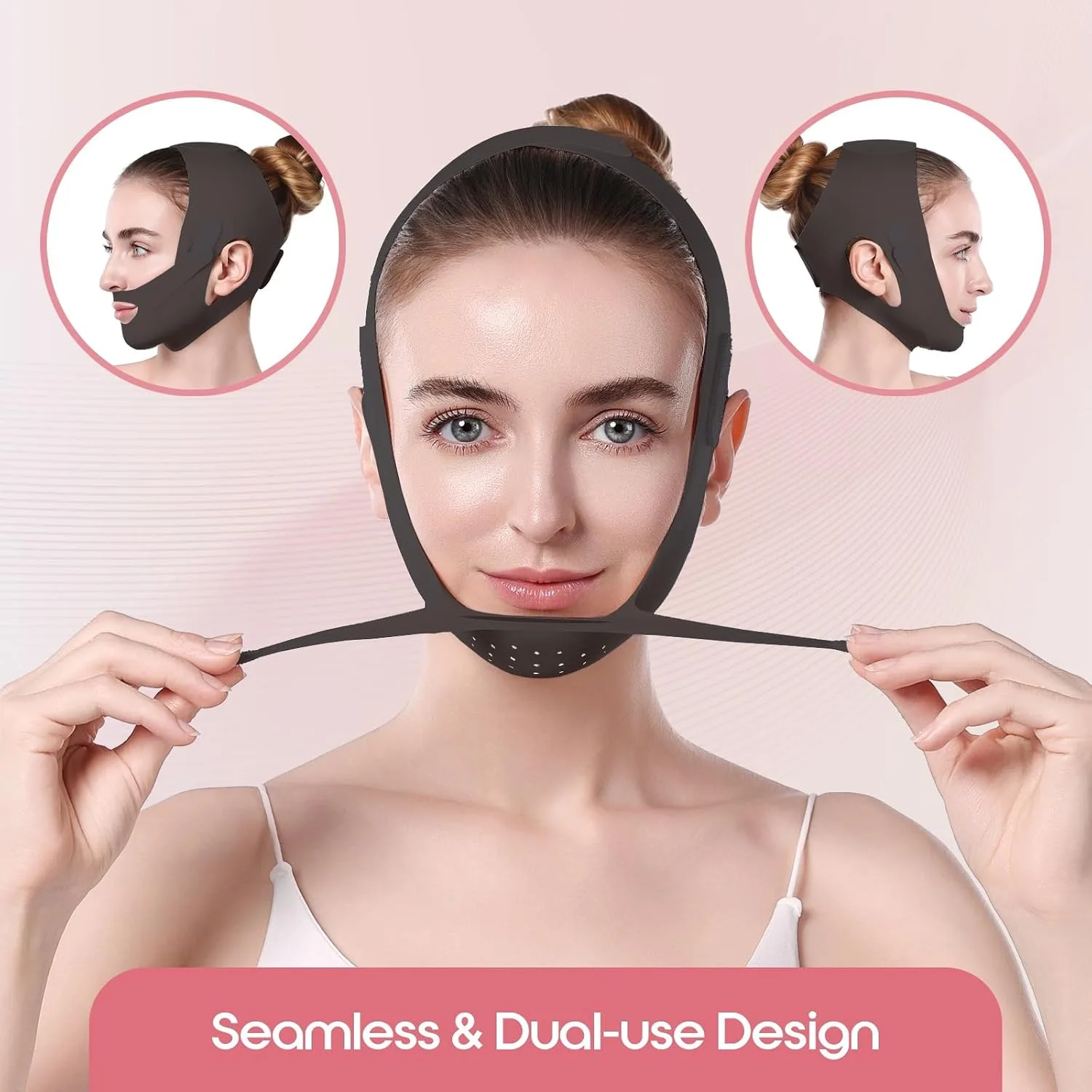 Chin Strap for Sleeping, Double Chin Strap - Double Chin Mask & Face Slimming Mask - Breathable Face Lifter & V Line Mask - Reusable Vline Face Lifting Mask for Women, Daily Wear, Black