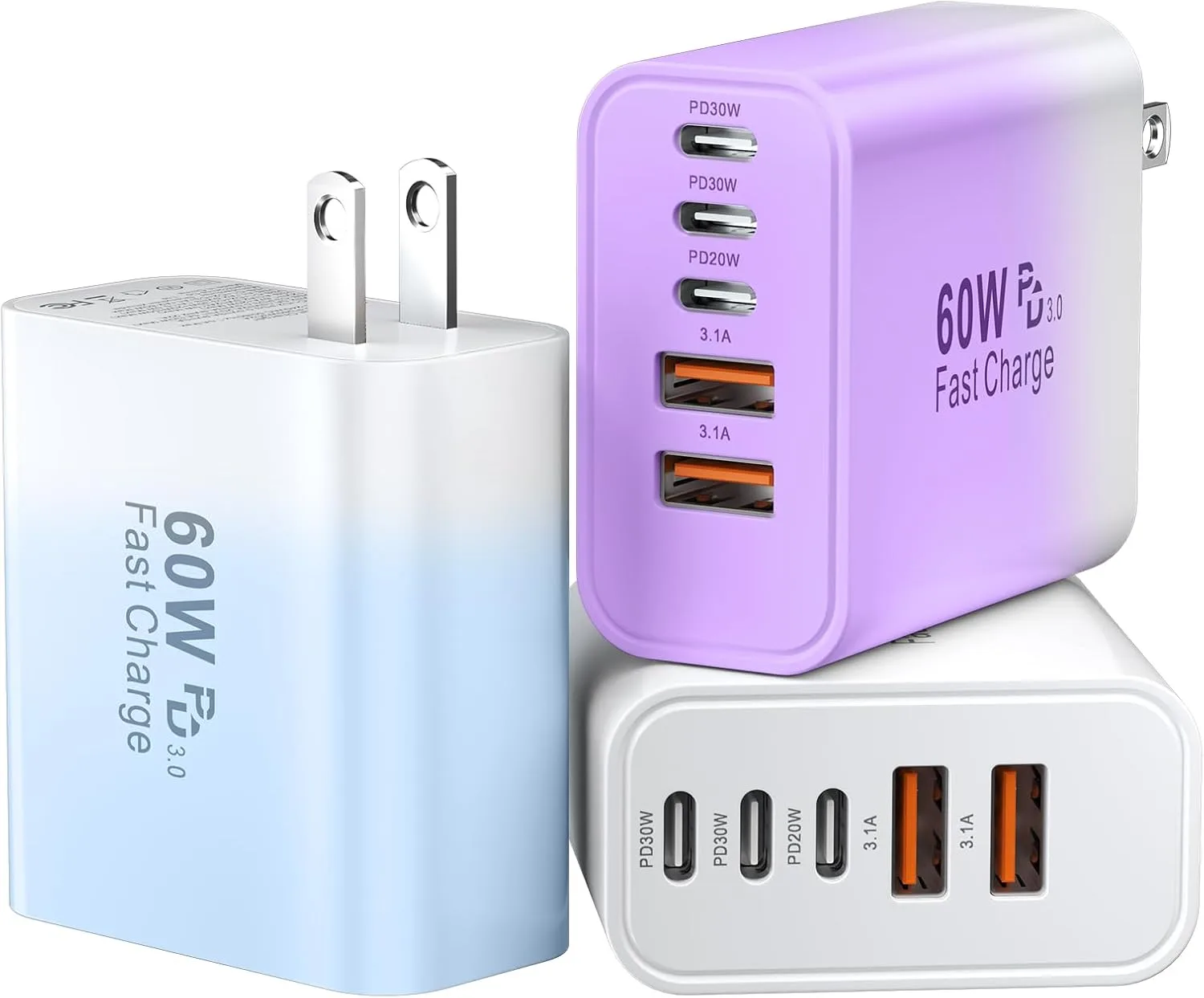 USB C Fast Charger Blocks, 60W iPhone USB Type C Wall Charging Power Blocks