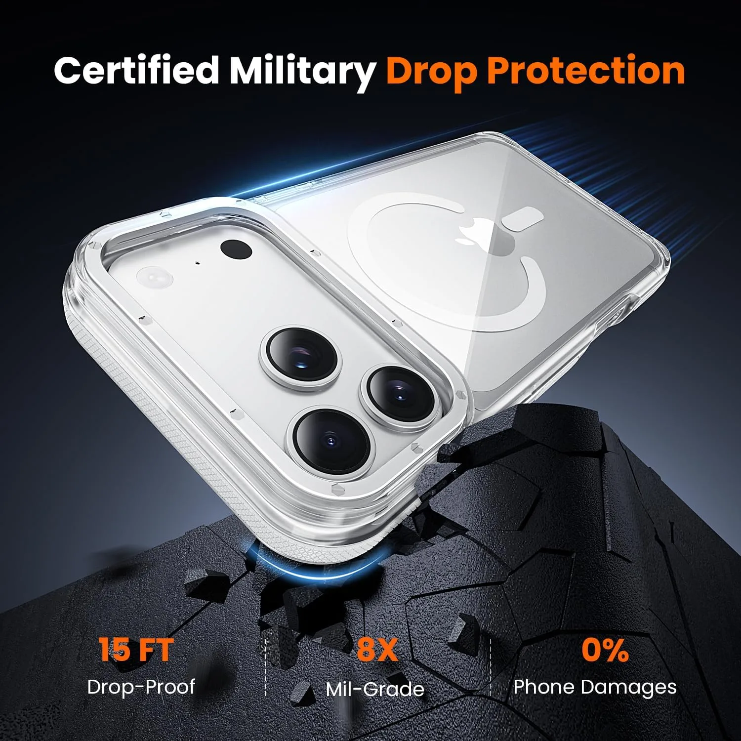 toushion 3-in-1 Clear Case for iPhone 17 Pro, White Shockproof Bumper