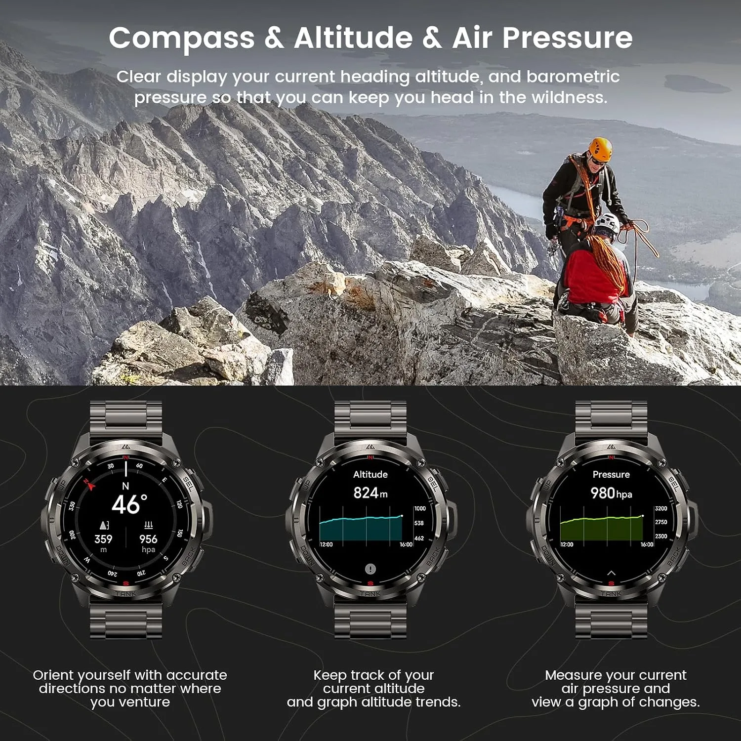 AMAZTIM T3 Ultra Smart Watches for Men, GPS, Rugged, Stainless Steel Body