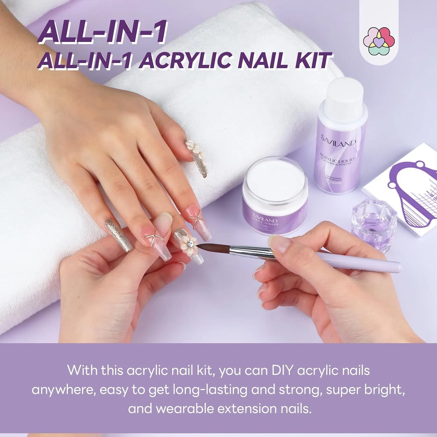 SAVILAND Acrylic Nail Kit for Beginners with Everything, Home Practice Set