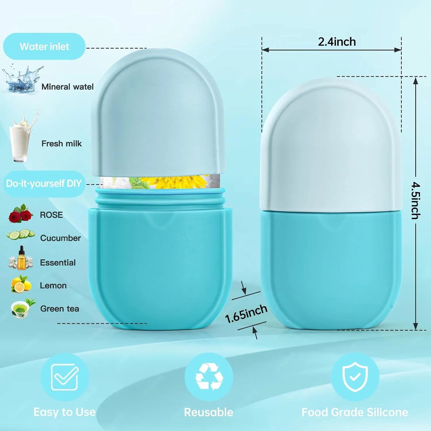 Ice Roller for Face and Eye,Facial Beauty Ice Roller Skin Care Tools, Facial Cube, Gua Sha Face Massage, Silicone Ice Mold for Beauty (Blue)