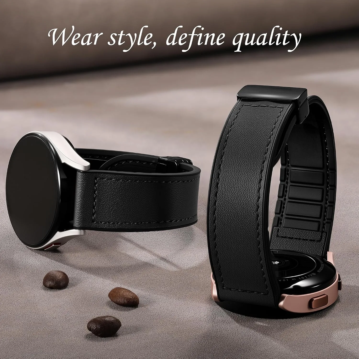 Charlam Magnetic Leather Bands Compatible with Samsung Galaxy Watch 7 Band 6 5 4 FE Active 2 40mm 44mm/Watch 6/4 Classic/Watch 5 Pro/3, 20mm Genuine Leather Straps for Samsung Watch Bands Men Women