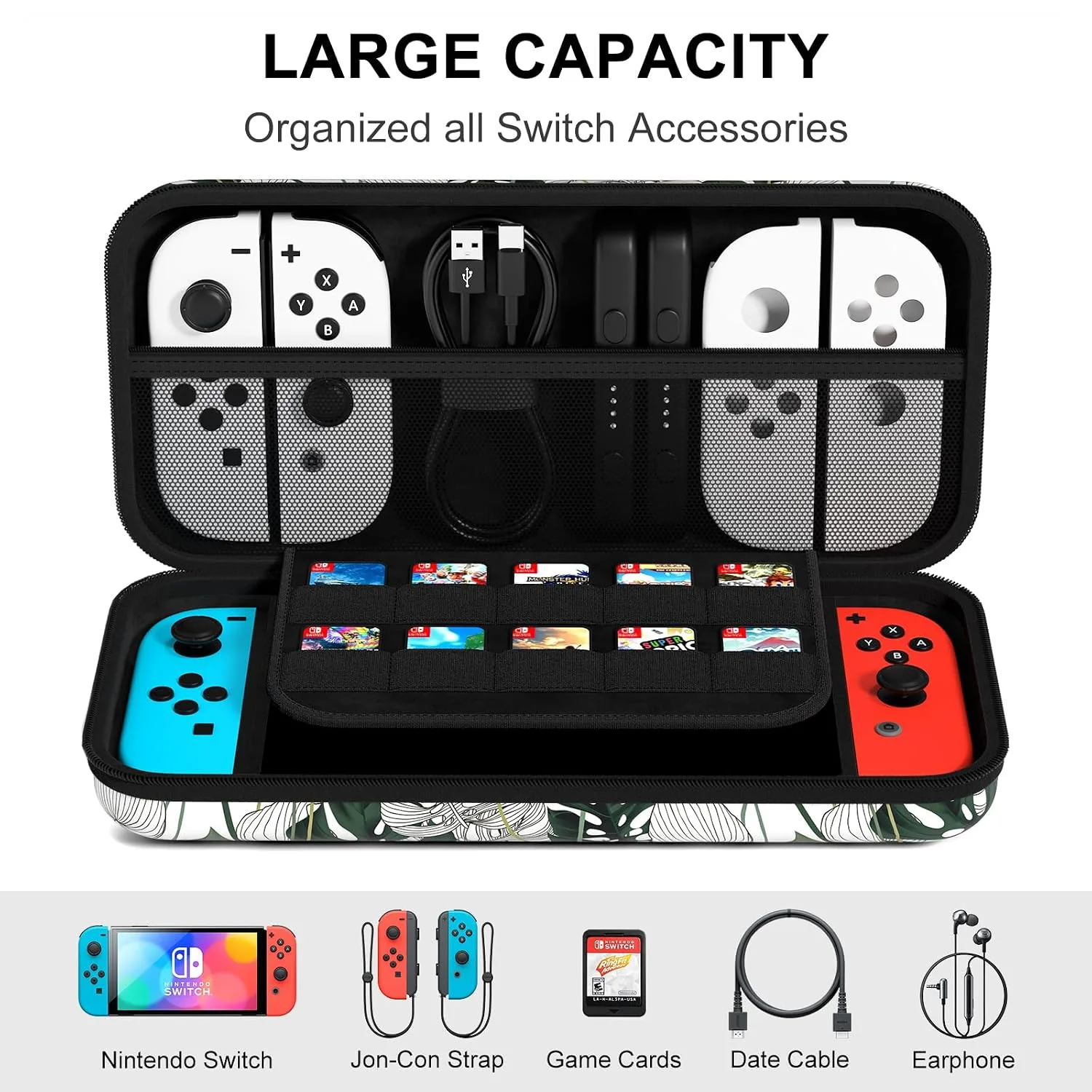 NPOOYI Carrying Case for Nintendo Switch OLED 2021/2017, Hard Shell Cover