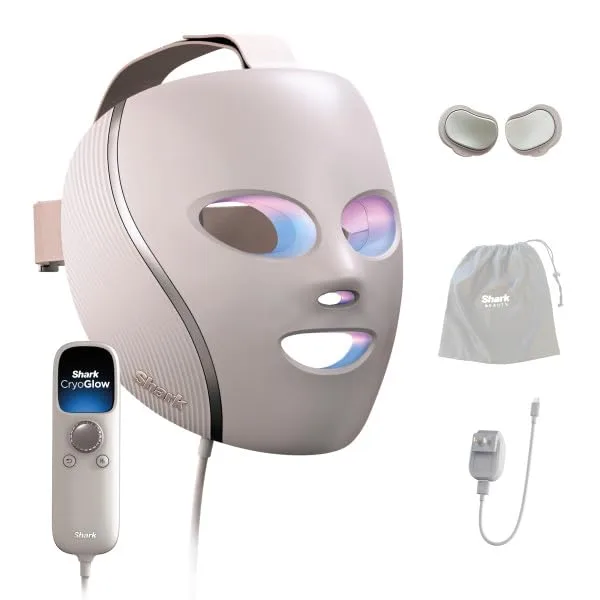 Shark CryoGlow LED Face Mask, Red Light Therapy, Under-Eye Cooling, FW312PK