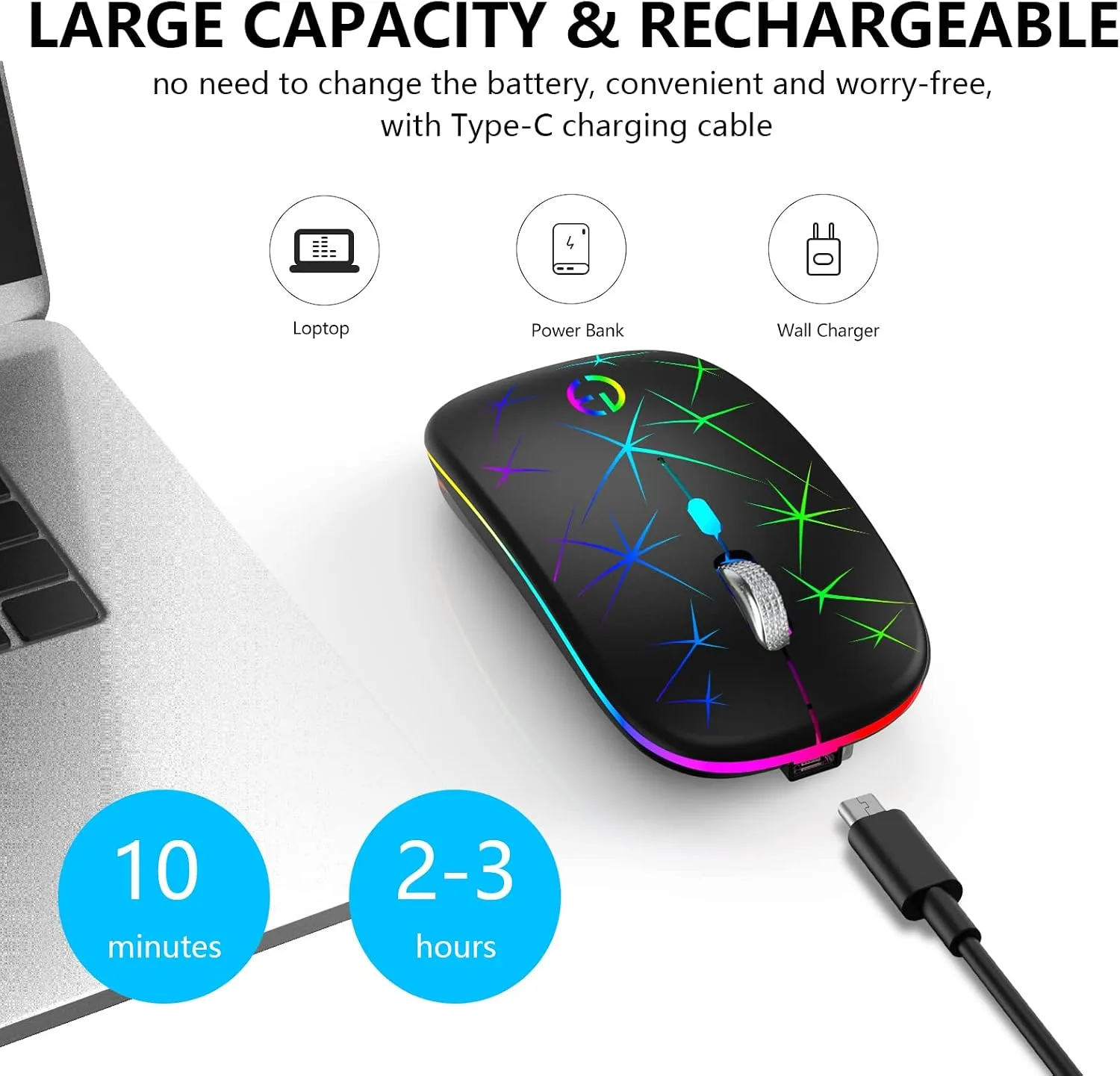 TaIYanG Wireless Mouse, 2.4G Slim Rechargeable Bluetooth Mouse for Laptop