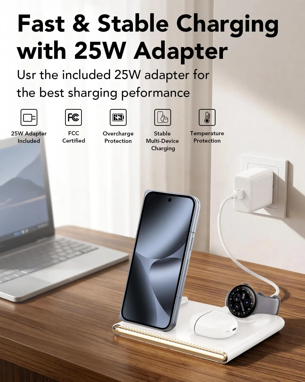 3 in 1 Foldable Wireless Fast Charging Station for Google Pixel Watch 5/4