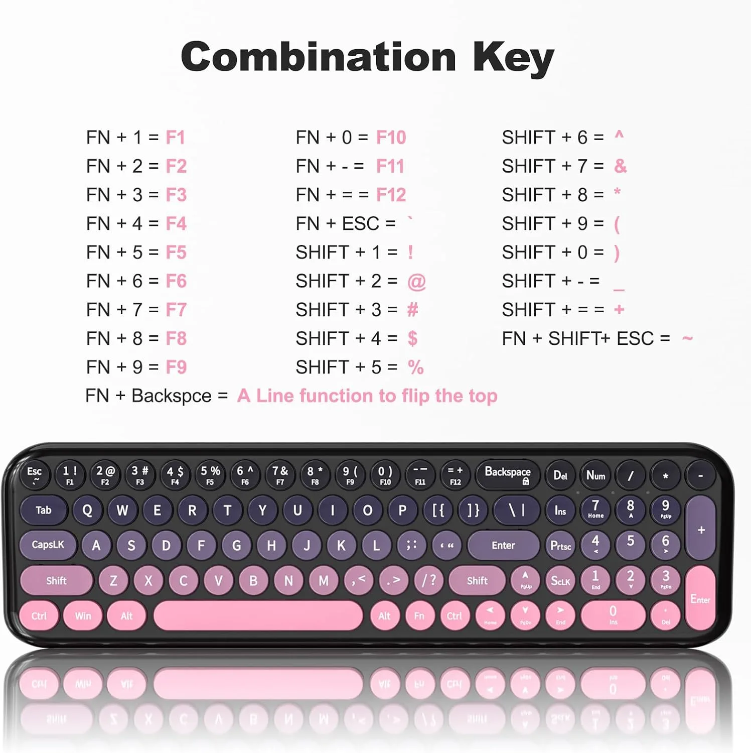 MOFII Wireless Keyboard and Mouse Combo, Compact Typewriter Retro Round Computer Keyboard and Mouse Set, Plug and Play, for Windows, Computer, Desktop, PC, Notebook - (Plum Pink Gradient)