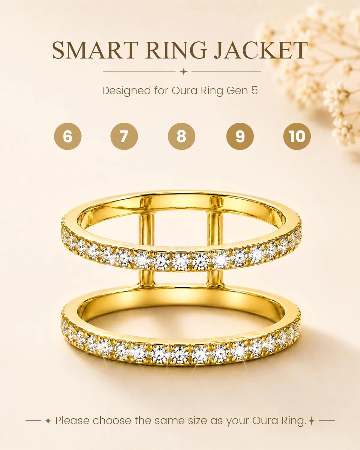 Smart Ring Cover Compatible with Oura Ring 5, 14K Gold Plated Ring Jacket