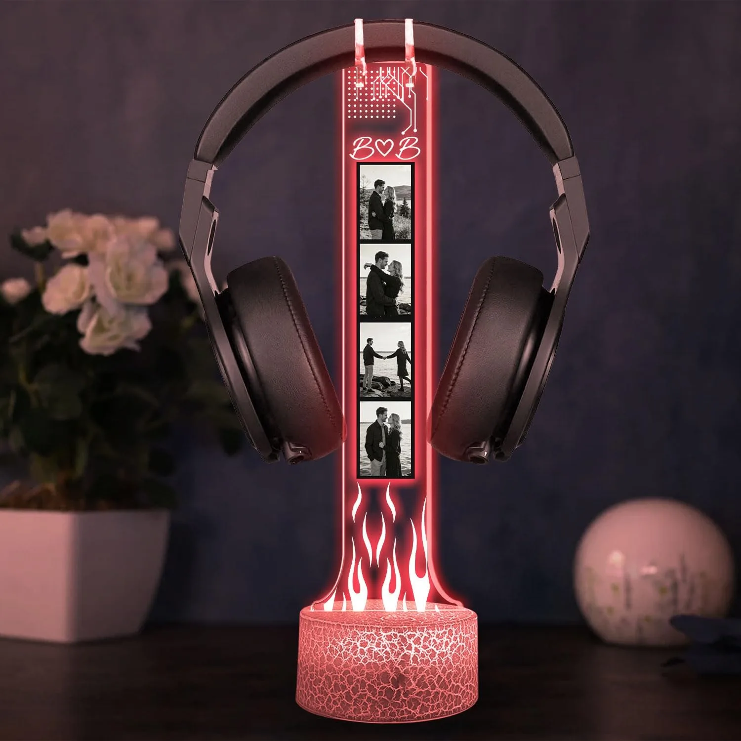 Custom Couple Photo Headphone Holder, Personalized Led Headphone, Headset Holder Gift for Him, Valentine's Day Gifts for Couple, Custom Gift for Gamers, Boyfriend Gifts, Couple Photo