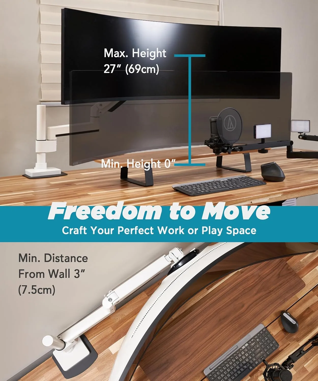 ULTRARM Heavy Duty Monitor Arm for Ultrawide Curved Monitors Modular Design