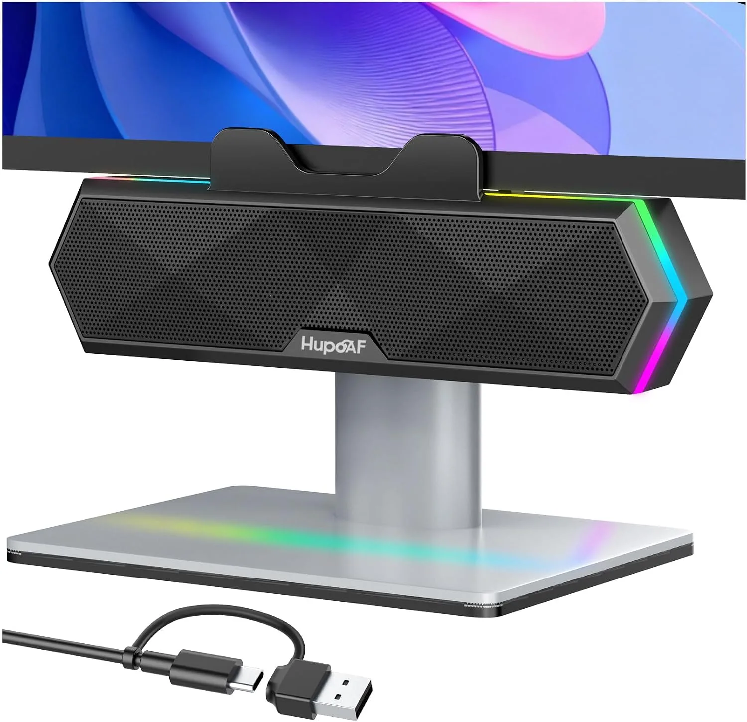 Parlantes para computadora Hupoaf GE19 con clip y luces RGB