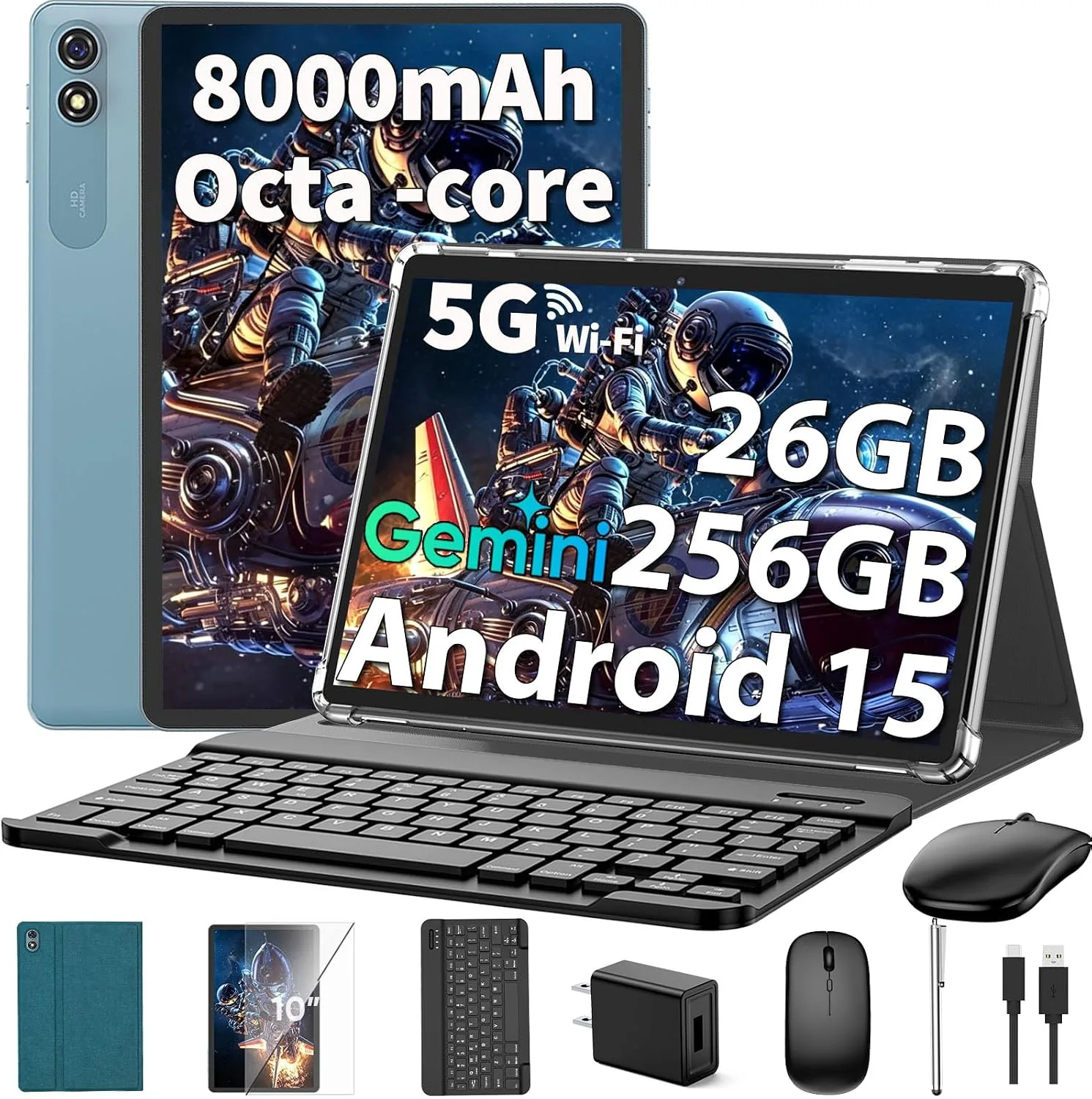 Android 15 Tablet 10 Inch, 2026 Tablet with Keyboard, 24GB+256GB+2TB Expand