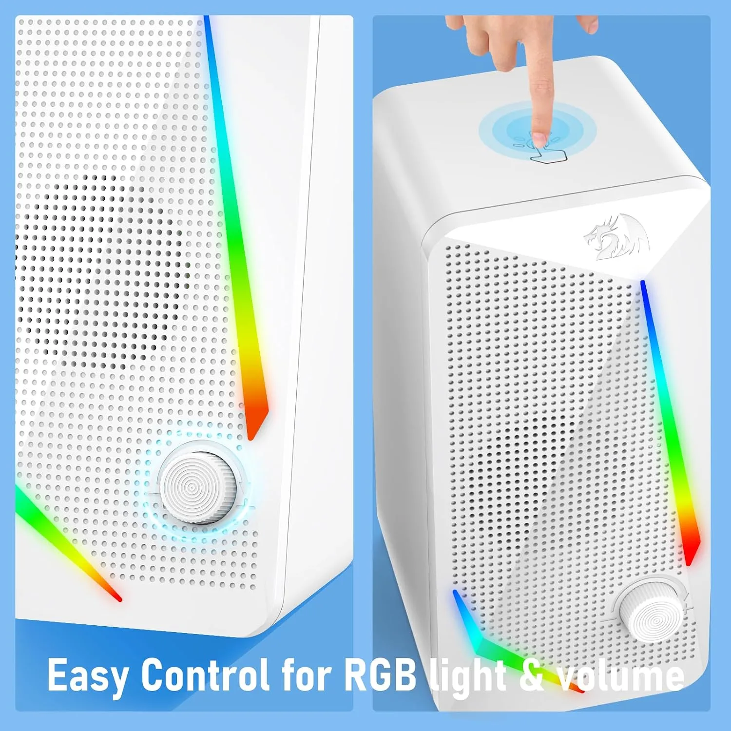 Redragon GS510 RGB Wired Desktop Speakers, 2.0 Channel Stereo Sound, White