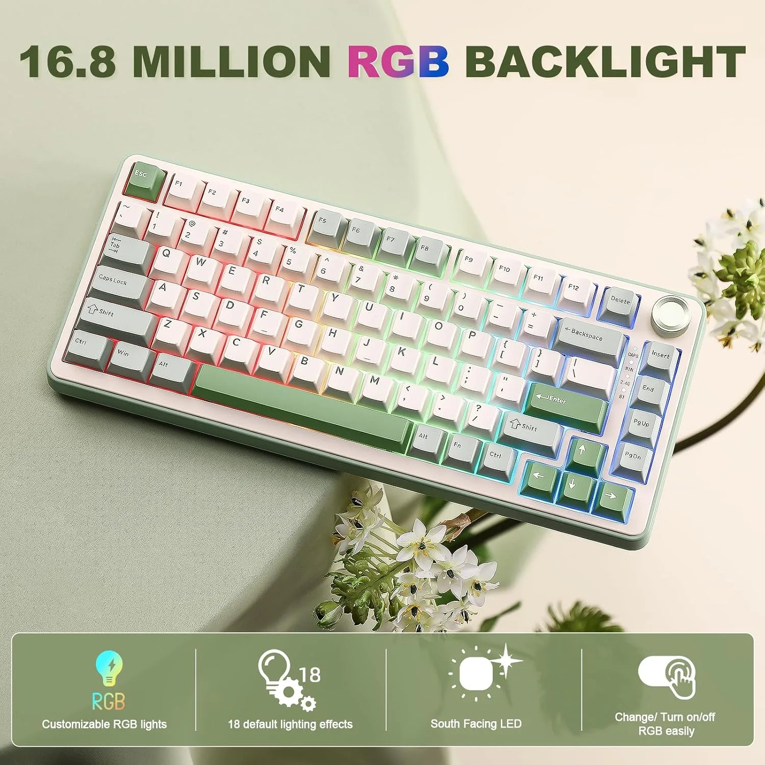YUNZII B75 PRO 75% Wireless Mechanical Keyboard(Matcha Green,Cocoa V2)