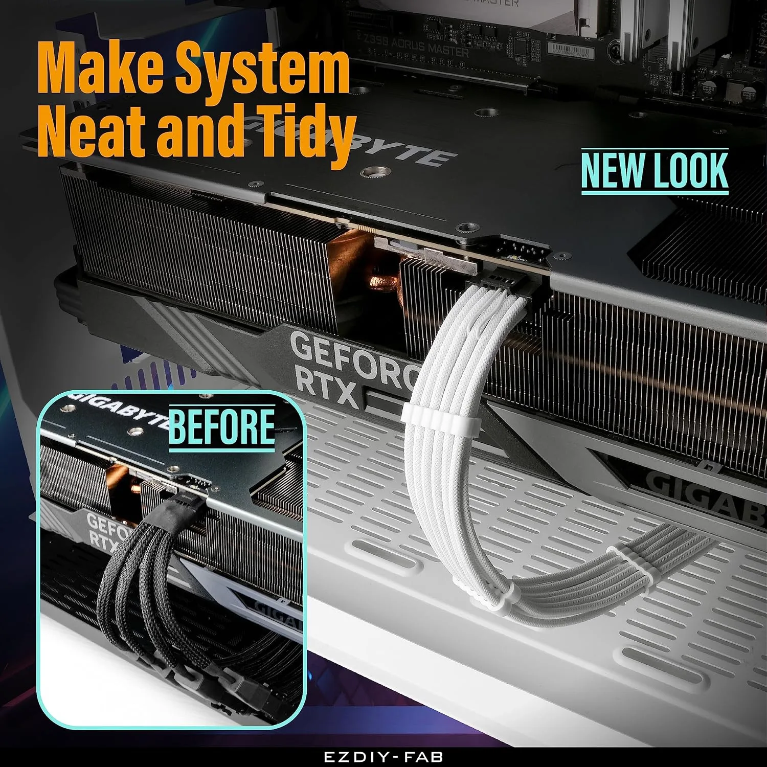 EZDIY-FAB 12VHPWR PSU Sleeved Cable, 12V-2x6, 600W Support, 60cm, White