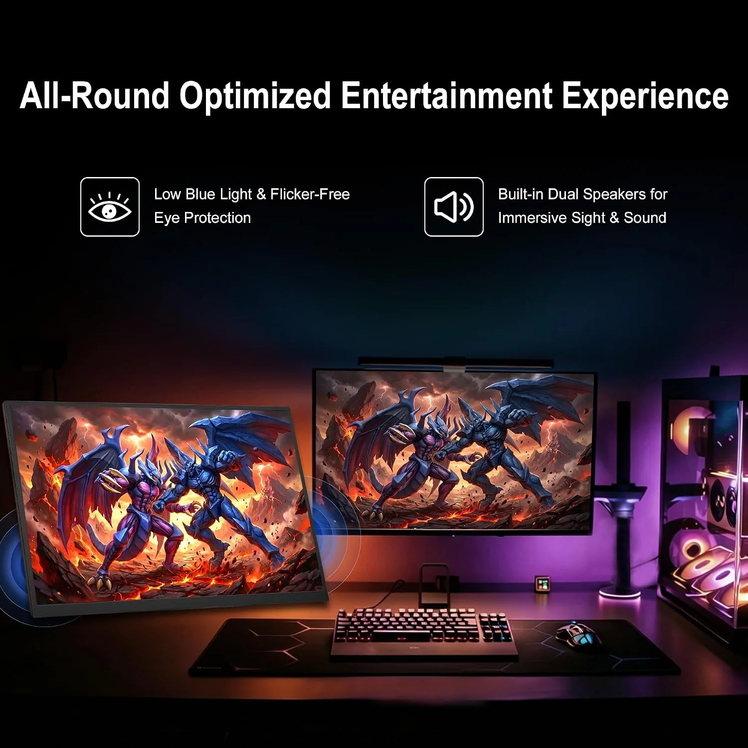 23.8" 2.5K 180Hz IPS Portable Monitor, HDR Dual Speakers HDMI for Laptop PC