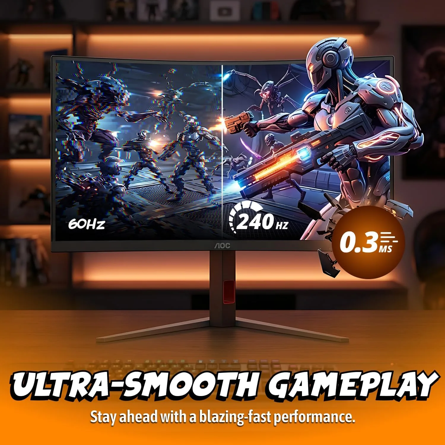 AOC 34" Curved Gaming Monitor UWQHD 240Hz VA AMD FreeSync Premium, CU34G4Z