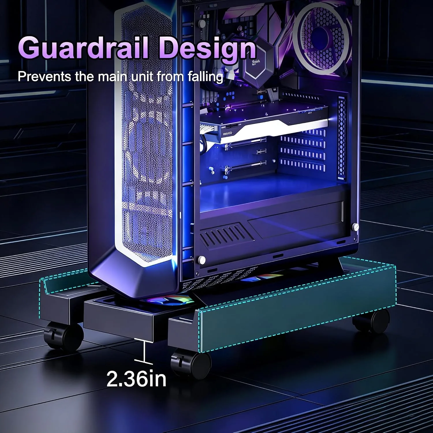 Adjustable PC Tower Stand with Cooling Fans, Fits Most PC