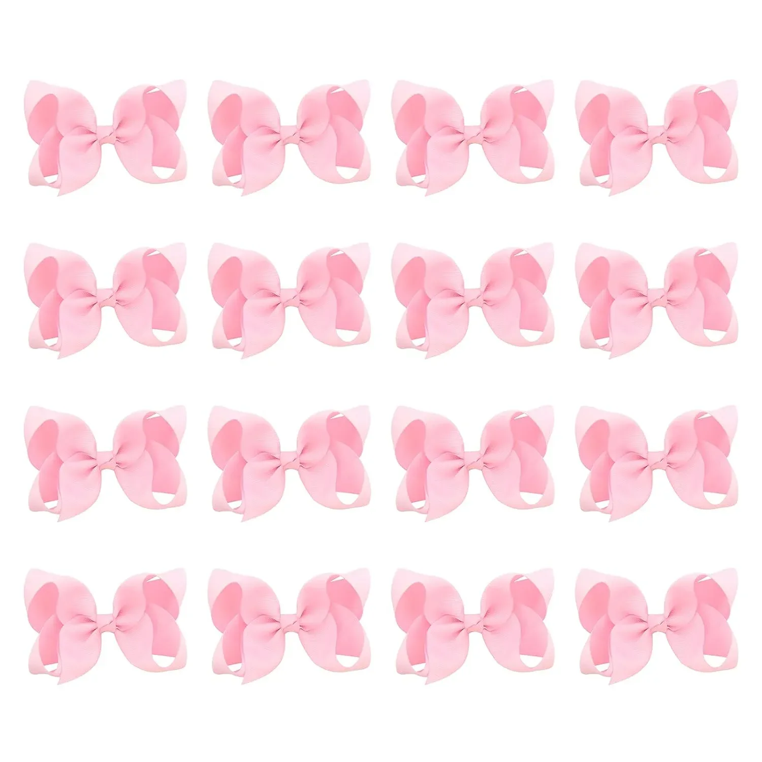 DEEKA 16 PCS 4" Hand-made Hair Bow Grosgrain Ribbon Solid Color Hair Bow Alligator Clips Hair Accessories for Little Teen Toddler Girls -Light Pink