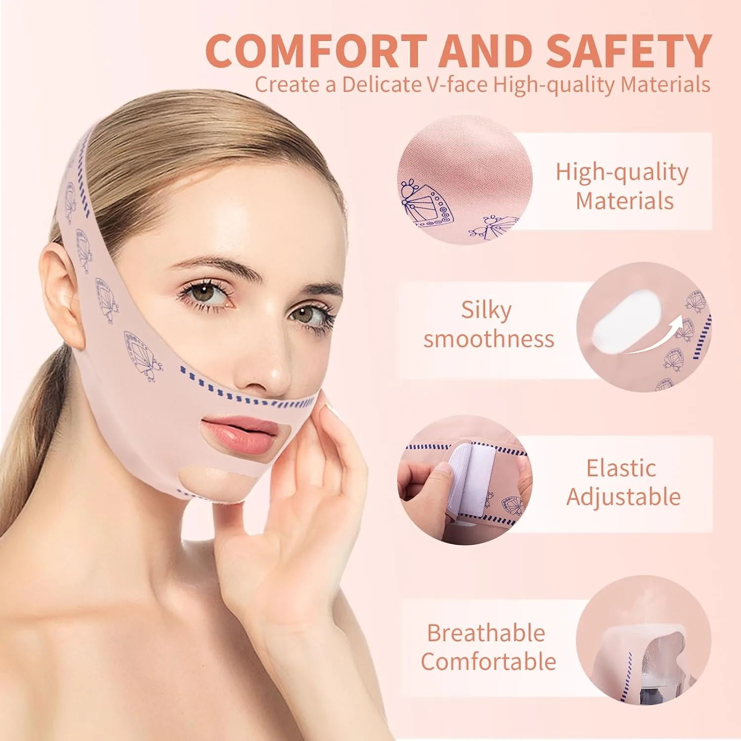 Chin Strap for Sleeping, Reusable Double Chin Reducer Eliminator for Women, V Line Lifting Mask Face Slimming Strap, Breathable Jawline Exerciser Lifting & Firming Prevent Sagging