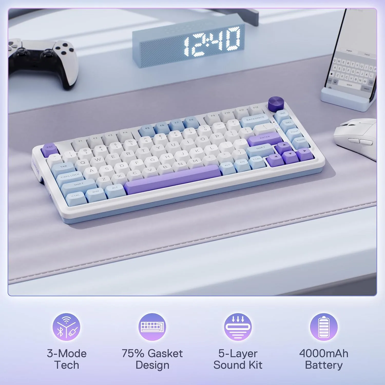 Redragon K673 PRO Wireless 81-Key RGB Gasket Gaming Keyboard, Scroll Knob