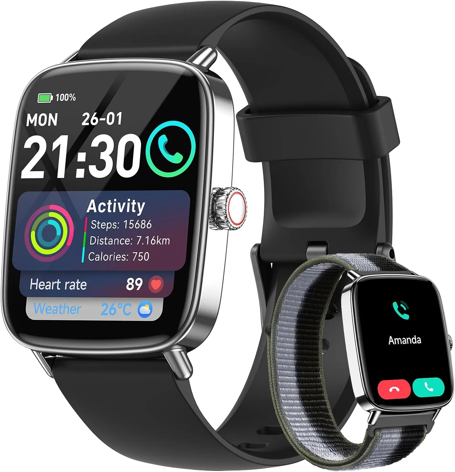 Fitpolo Smart Watches for Men/Women (2 Bands), 1.85" HD Smartwatch for Android iPhone Samsung, Bluetooth Calls, Heart Rate SpO2 Sleep Monitor, 120+ Sport Modes, IP68 Waterproof, 7-Day Battery