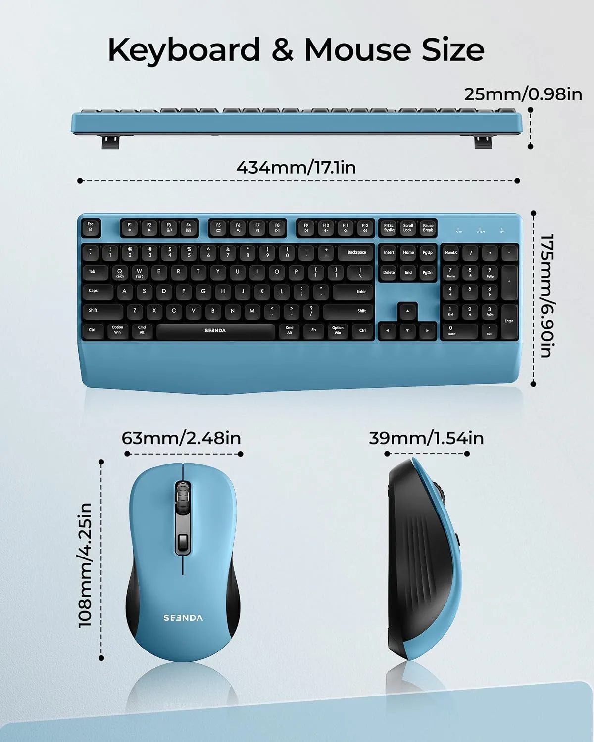 seenda COE200 Wireless Bluetooth Keyboard and Mouse Combo with Wrist Rest