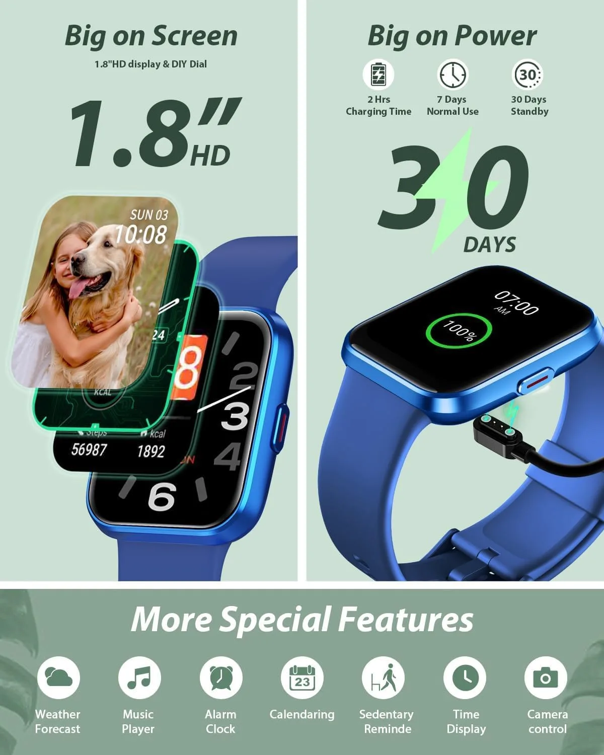 Smart Watch for Women Android & iPhone, Alexa Built-in, 1.8" Touch Screen Fitness Tracker with Answer/Make Calls, IP68 Waterproof Heart Rate/Sleep/SpO2 Monitor, Pedometer, 100+ Sport Modes, Dark Blue