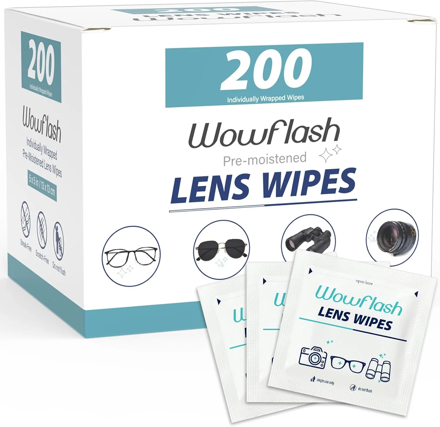 Toallitas limpiadoras Wowflash para lentes 200 unidades