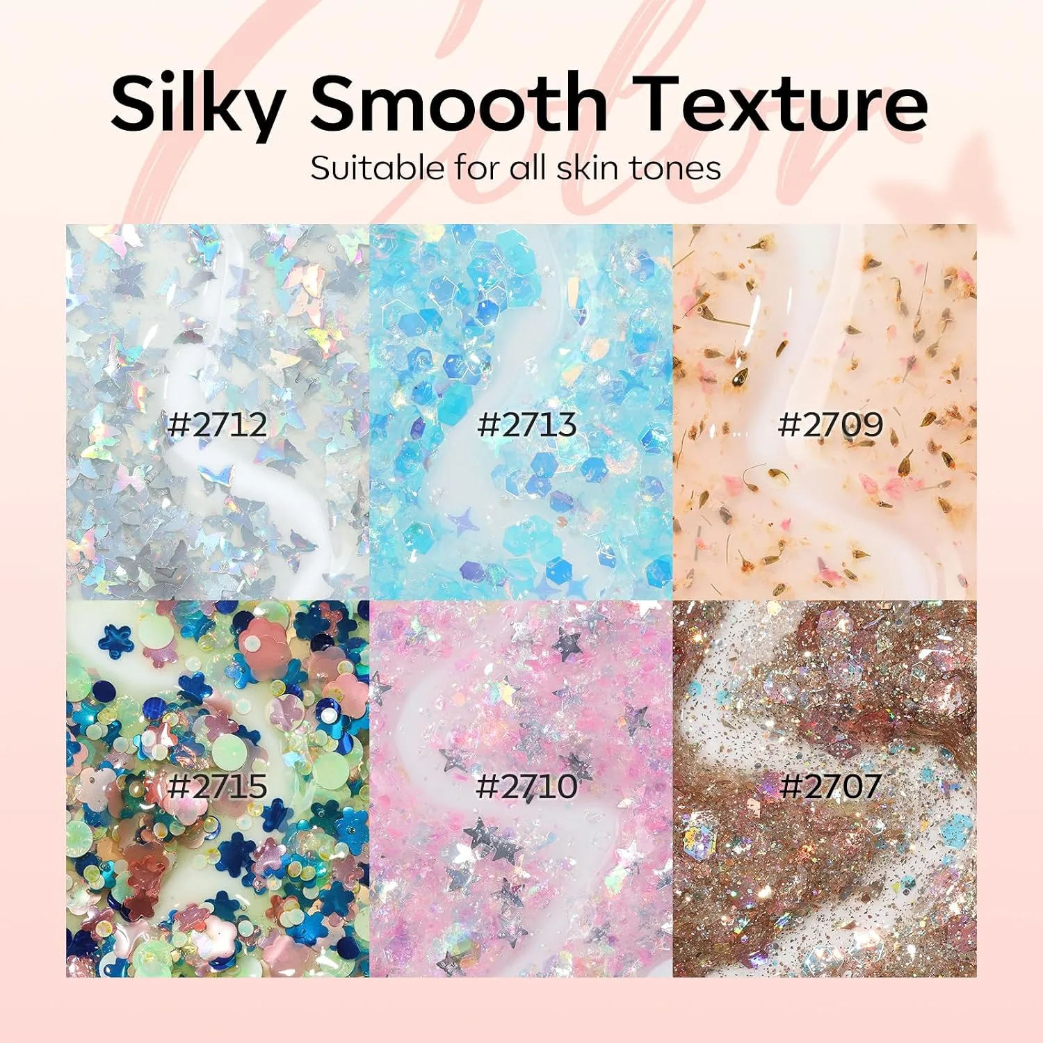 modelones Gel Nail Polish Set Glitter 6Colors Pink Blue