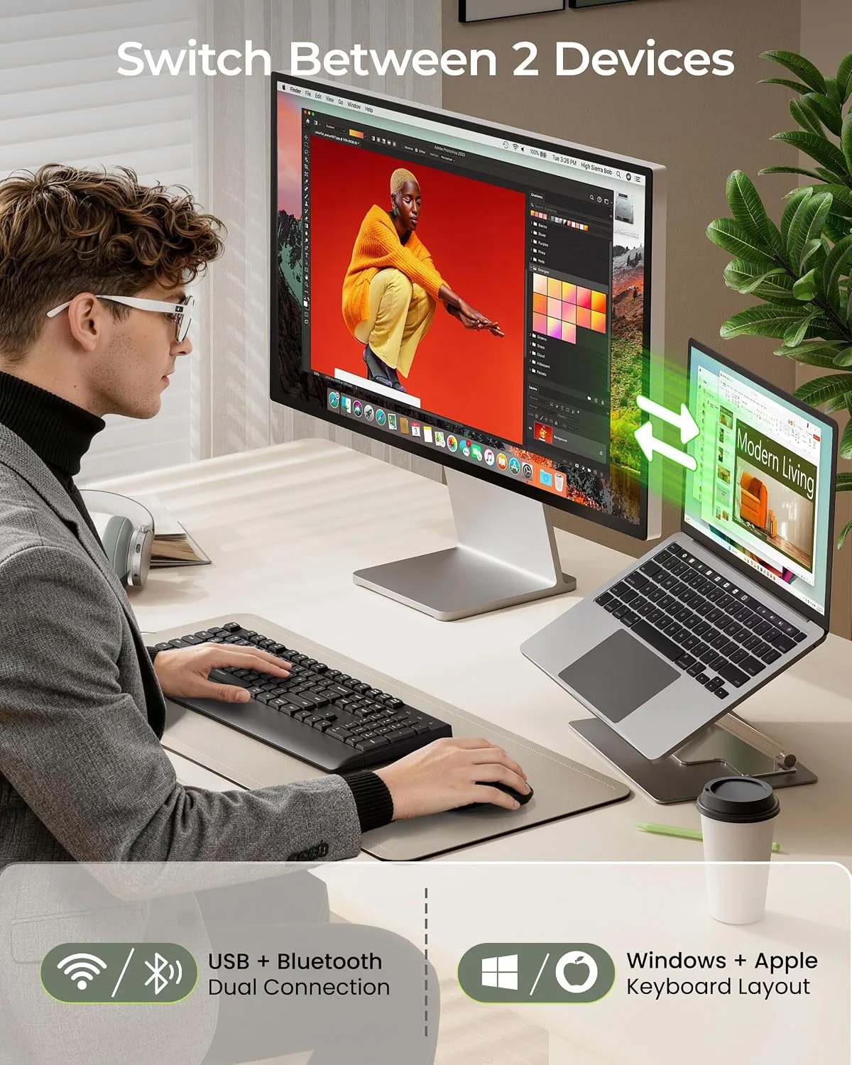 seenda COE200 Wireless Bluetooth Keyboard and Mouse Combo with Wrist Rest