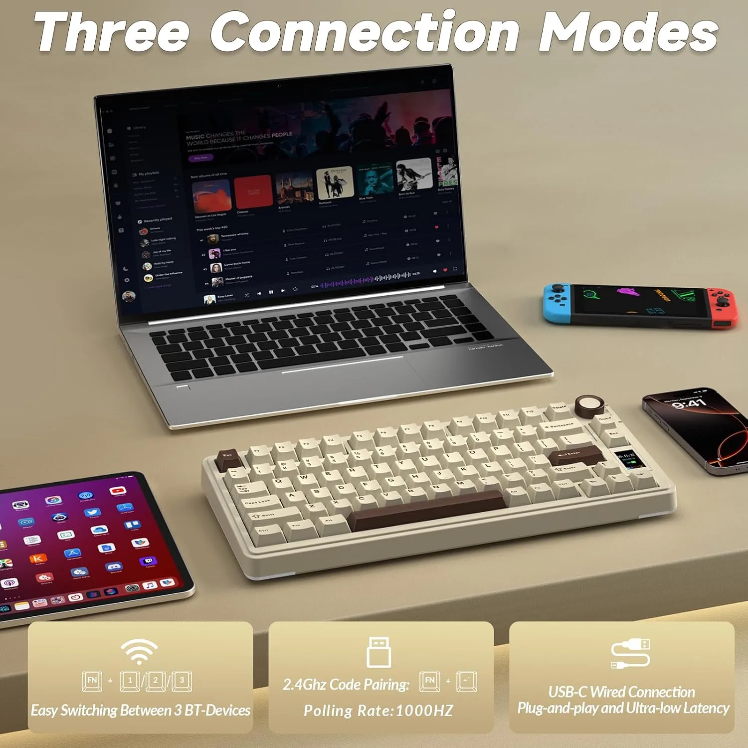 AULA S75 PRO Wireless Mechanical Gaming Keyboard with Screen&Knob, 80 Keys