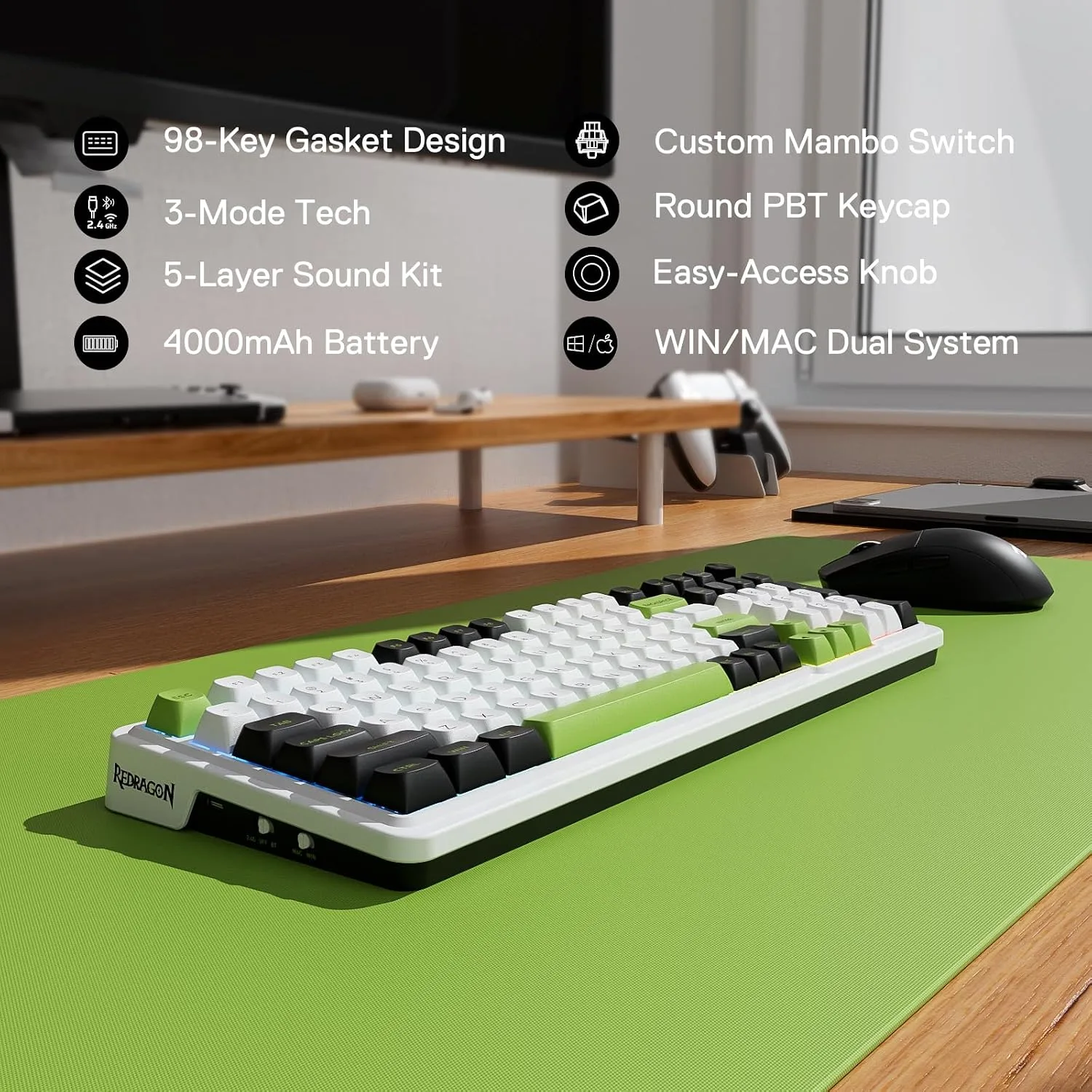 Redragon K686 PRO Wireless RGB Gasket Gaming Mechanical Keyboard, Easy Knob