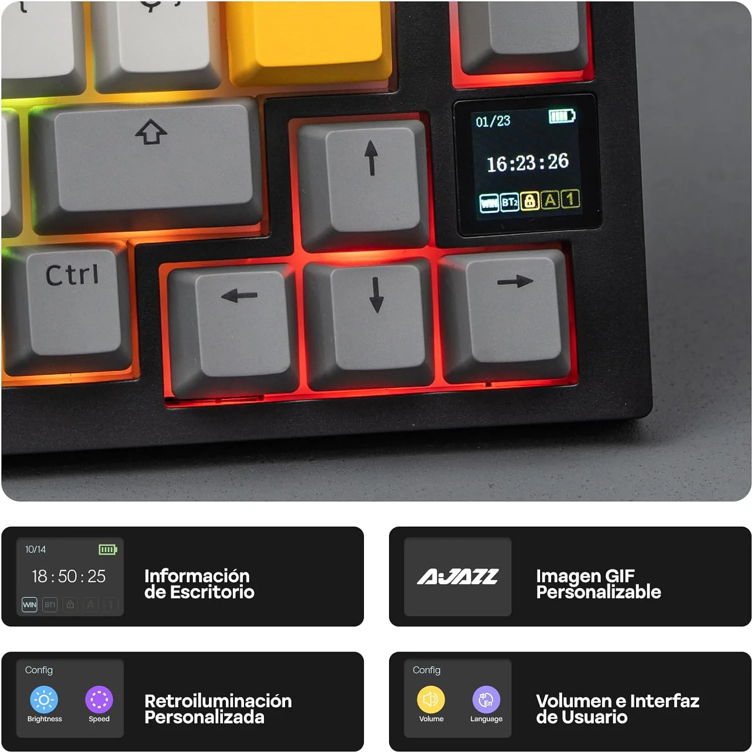 EPOMAKER Ajazz AK820 PRO Teclado Mecánico Inalámbrico con Perilla