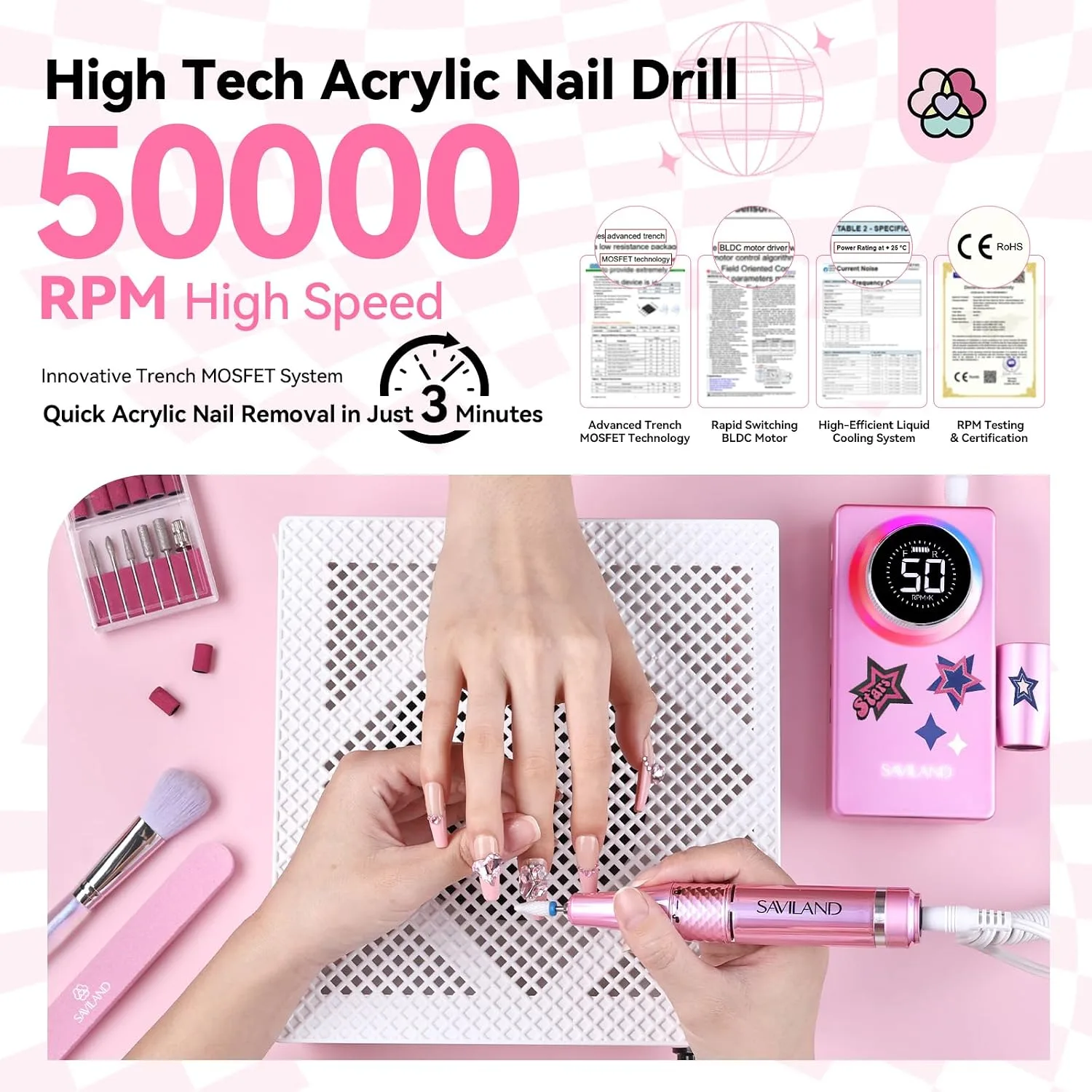 SAVILAND Professional Drill Nails Machine 50000RPM for Salon Manicure Use