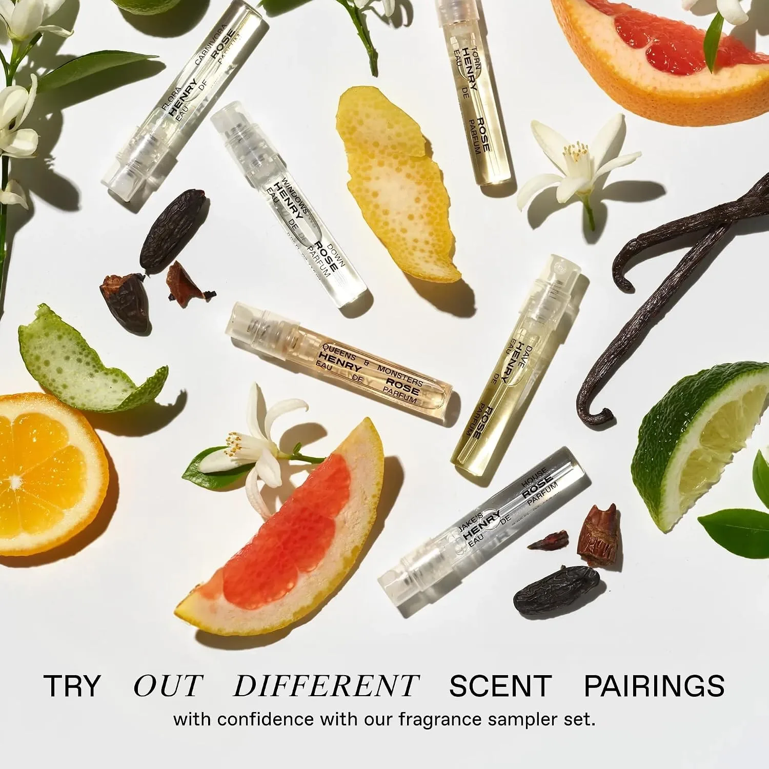 Henry Rose Discovery Set - Mini Perfume Set for Women and Men - 6 Travel Size Eau de Parfum Testers - Vanilla, Floral and Citrus Clean Fragrances - Cruelty-Free Perfume Gift Sampler (6 ct)