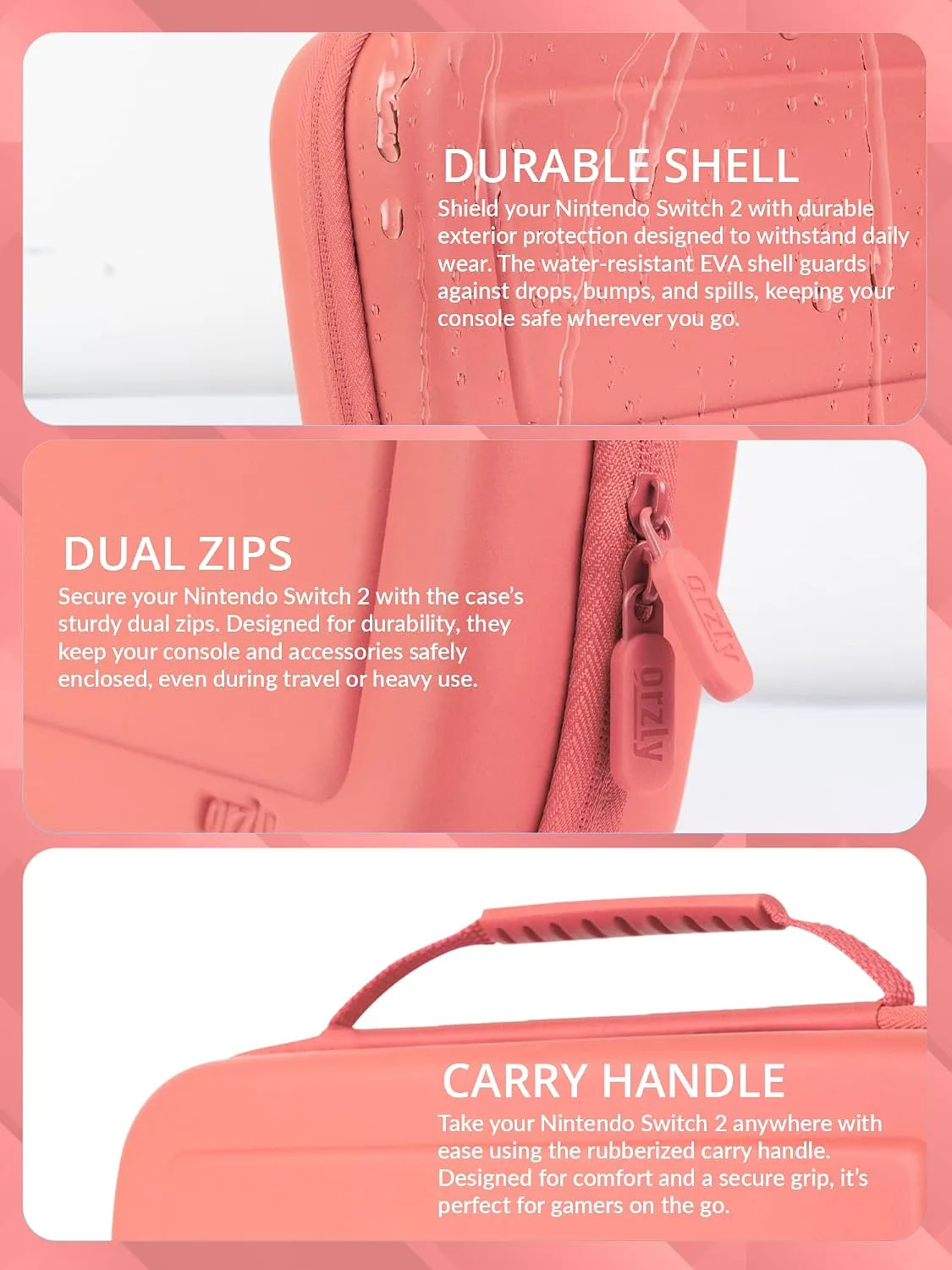 Orzly Case Compatible with Nintendo Switch 2 – Protective Travel Carry Case with Screen Padding, Game Card & microSD Slots, Zipped & Open Pockets for Accessories – 7.9" Gift Boxed