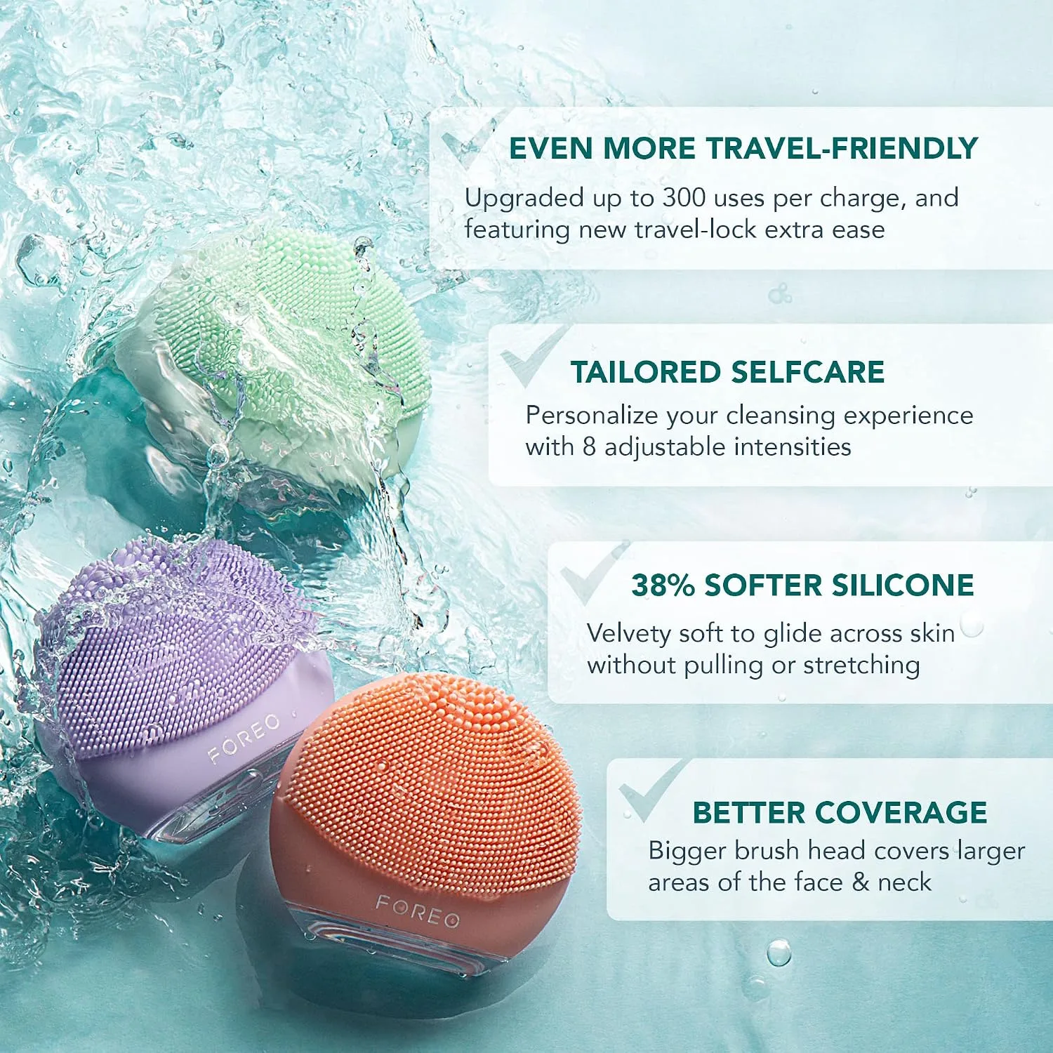 FOREO Luna 4 go Facial Cleansing Brush & Firming Face Massager, Evergreen