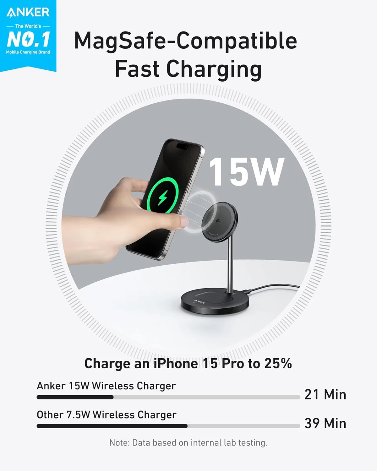 Anker MagGo 2-in-1 MagSafe Compatible Qi2 15W Wireless Charging Stand
