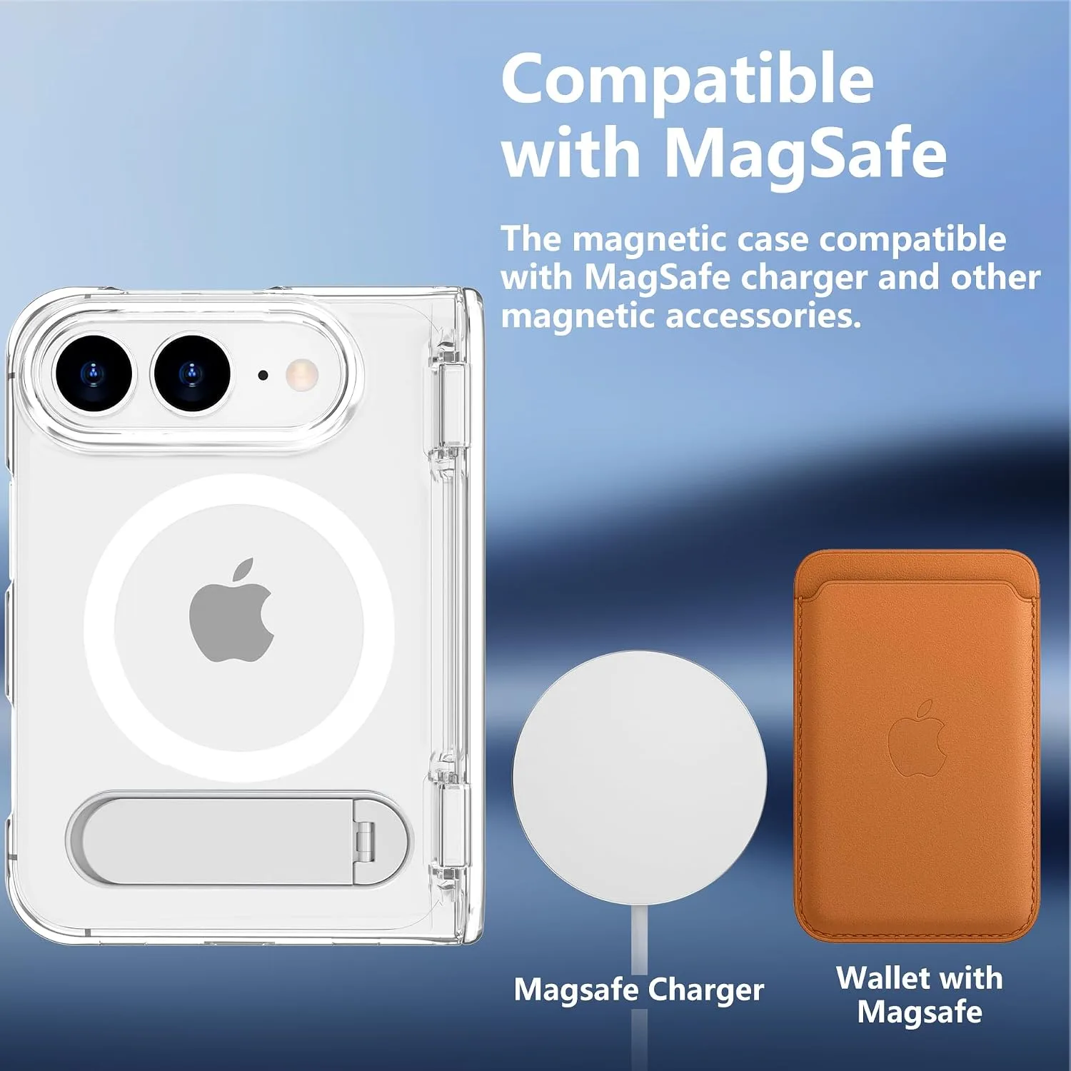 Magnetic for iPhone Duo Case Clear with Stand & Screen Protector,Anti Slip