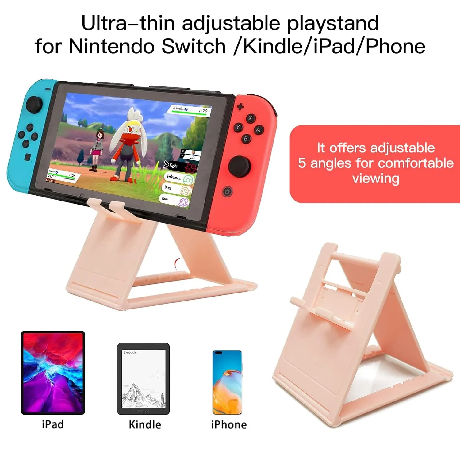 Pink Travel Carrying Case Accessories Kit Compatible with Nintendo Switch OLED.Pink Switch OLED Hard Protective Cover,Adjustable Stand,Screen Protector & Cute Thumb Grips 10 in 1 Gift.
