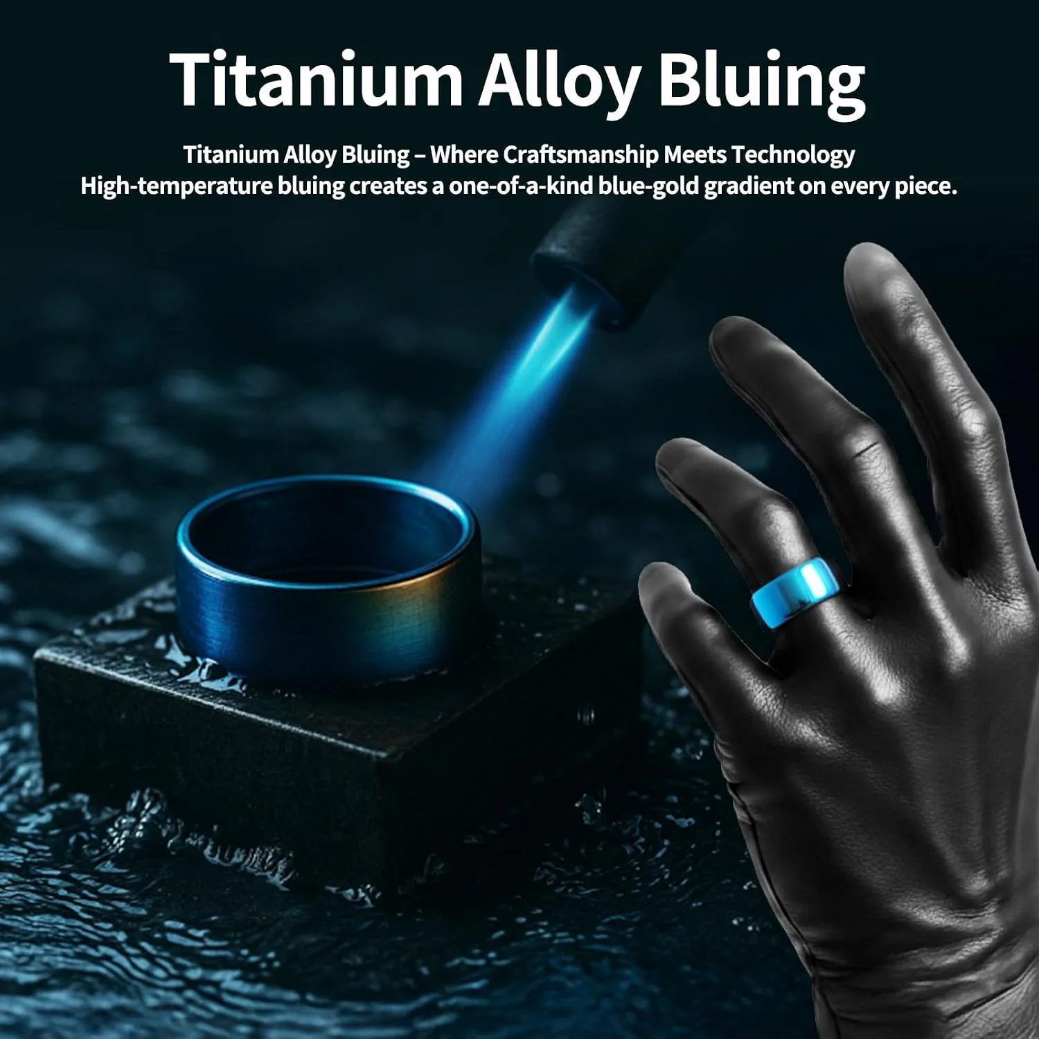 Mirlray Smart Ring for Women & Men, Smart Ring Health Tracker, Blood Oxygen & Heart Rate Monitor, Long Lasting Battery Sleep Ring, Waterproof Fitness Ring (Ti-Blue, 8)