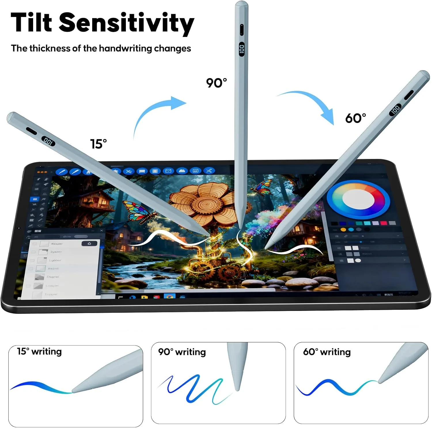 A-PCE iPad Pencil 2018-2026, Fast Charging Stylus with LED Display, Blue